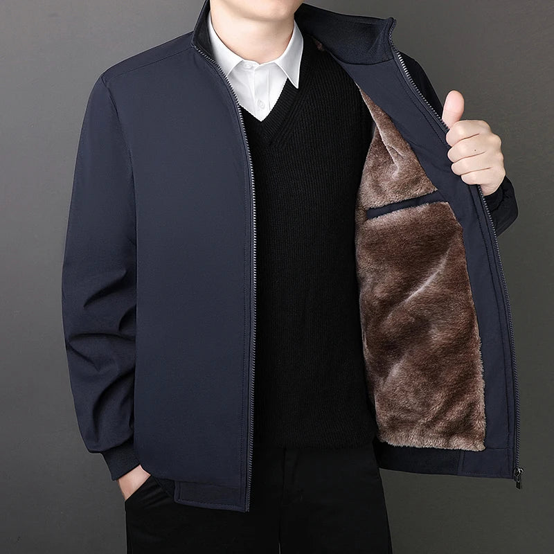 Cross border 2025 new high-end executive cotton jacket men's coat with plush and cotton thickened warm stand up collar casual