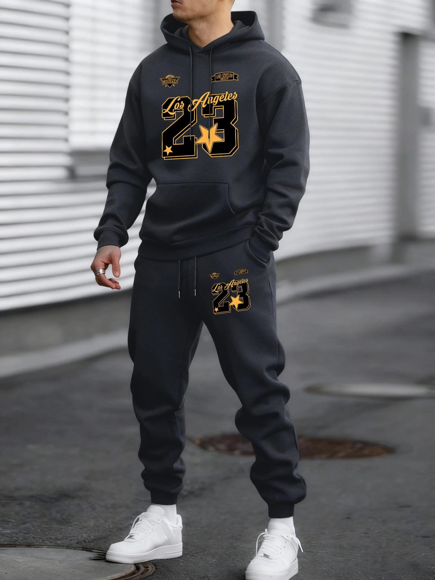 California Los Angeles Number 23 Print Autumn Winter Man Hoody Long Pants Set Fleece Jogging Sweatpant Basic Casual Sweatshirts