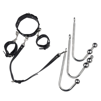 BDSM adjustable anal hook set leather collar handcuff straps BDSM removable multiple play accessories adult sex toys