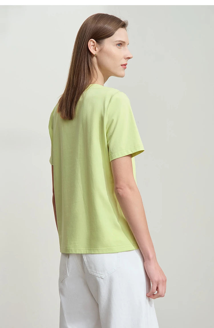 Amii Minimalist T-shirt Women's Tops O-neck Short Sleeves Geometric Decoration Antibacterial Cotton Elastic Casual Tees 12521088