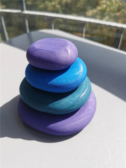Wooden Toys for Kids Rainbow River Pebbles Stones Dolls Rings Balls Building Stacking Blocks