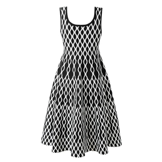 2026 Black/White Patchwork Knitting Women dress Fashion O Neck Sleeveless Dresses For Womens 51907