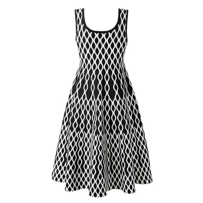 2026 Black/White Patchwork Knitting Women dress Fashion O Neck Sleeveless Dresses For Womens 51907
