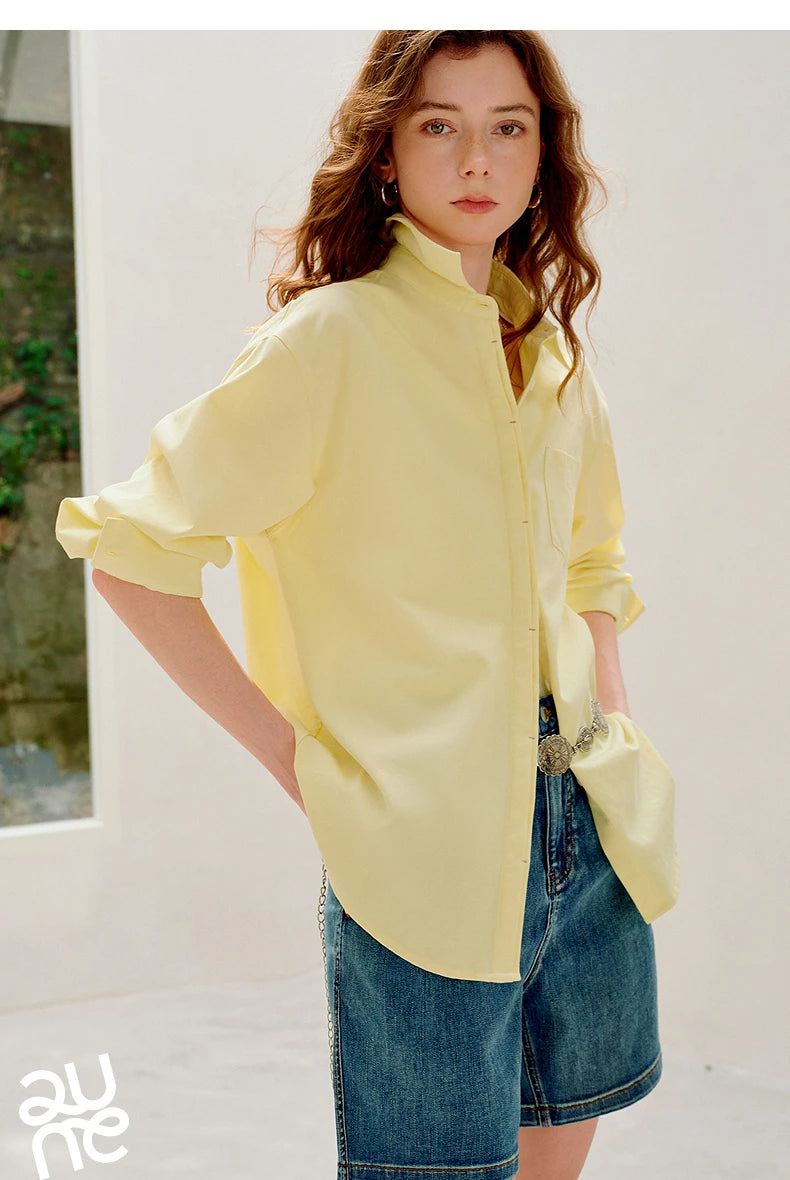 TOYOUTH Women Easy Morning Lazy Shirts 2026 Spring New Wrinkle-Resistant Low-Maintenance Light Spring Cotton Blouses