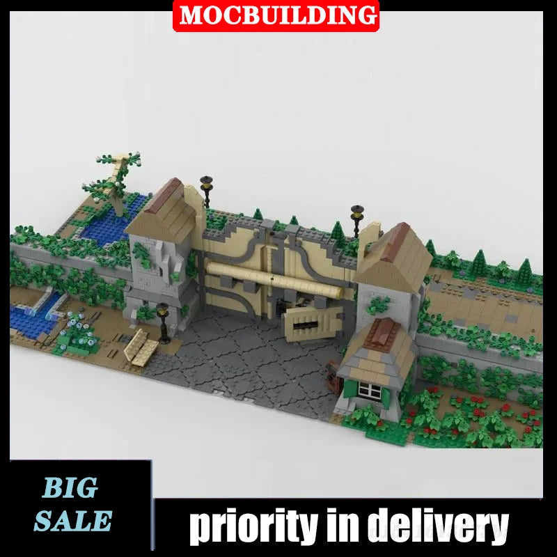 MOC City Street View West Gate Model Building Block Assembly Big Wood Beam Architectural Collection Series Toy Gifts