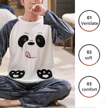 2pcs/Set Fall And Winter Facecloth Men's Pajamas Padded Thickened Warm Long-Sleeved Teenagers Coral Fleece Homewear boy clothes