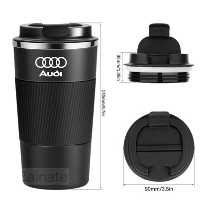 510ML Car Stainless Steel Coffee Mug with Lid Anti-Scald Drinks Cup For Audi A3 A4 B8 8P 8V B6 A5 A6 C7 Q5 B9 B7 C6 Q2 Q7 Q3 A7