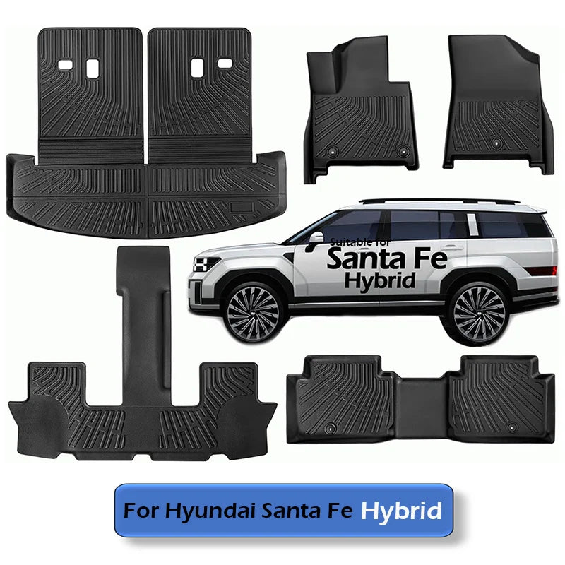 [Hybrid] TPE Floor Mats for 2024 - 2026 Hyundai Santa FE Hybrid All Weather Protection Cargo Liner Trunk Mat with Backrest Pad