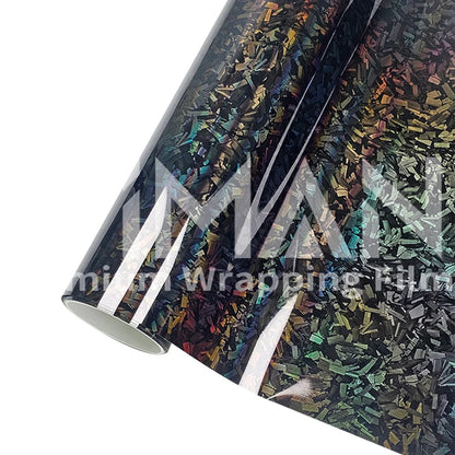 High Gloss Forged Laser Rainbow Carbon Fiber Silver Car Carbon Film Black Vinyl Wrap Tuning Auto Accessories Sticker for Car