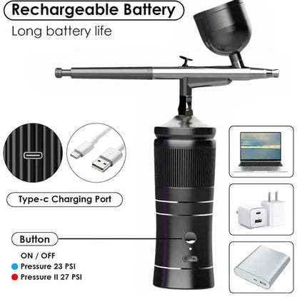 Rechargeable Airbrush Compressor Kit Air Brush Sprayer Gun Water Oxygen Deep Hydrating Machine for Nail Art Tattoo Cake Makeup