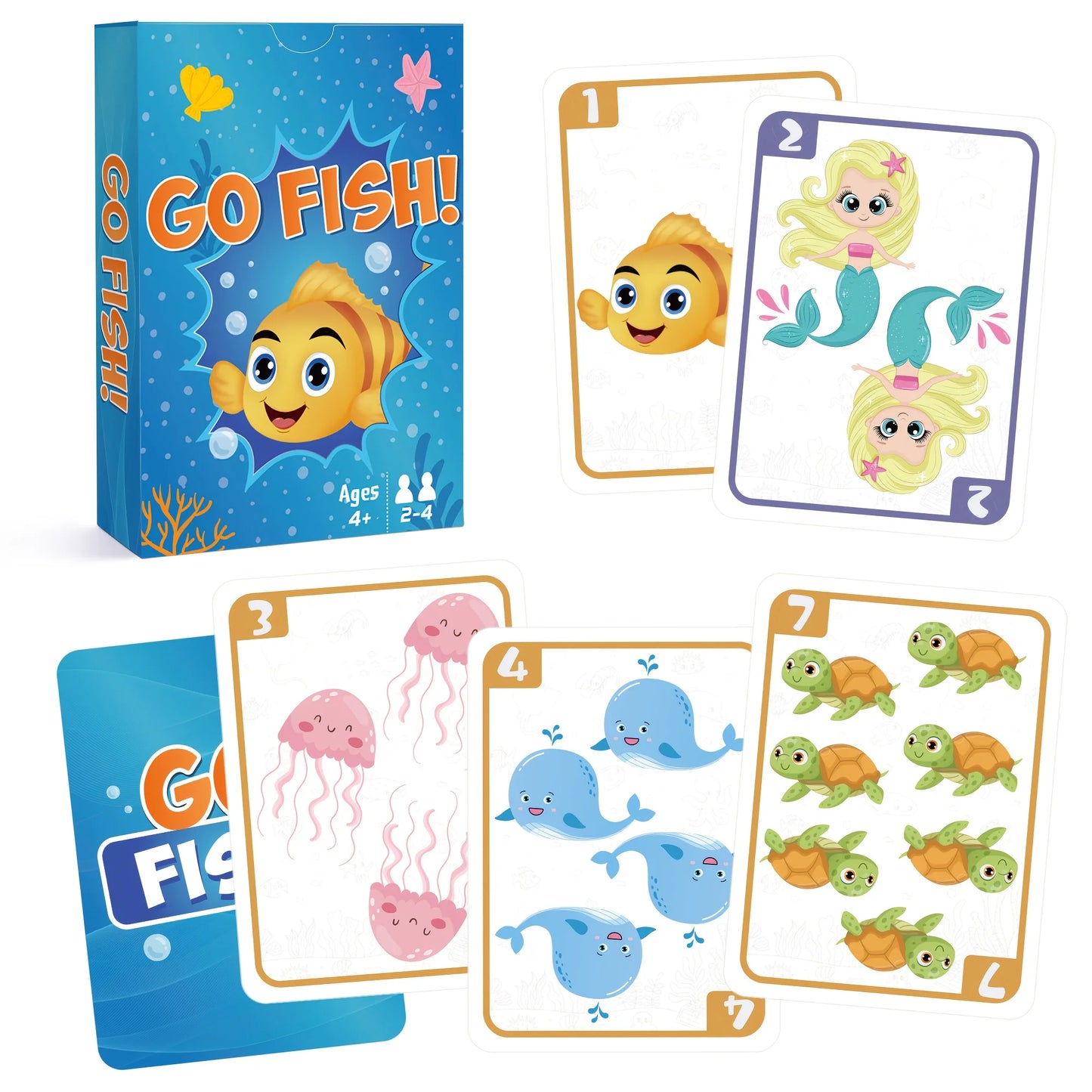 6 in 1  Kids Card Games: Go Fish, Old Maid, Memory Match, Slap Jack, Crazy 8s, Space Playing Cards; Children Birthday Gift