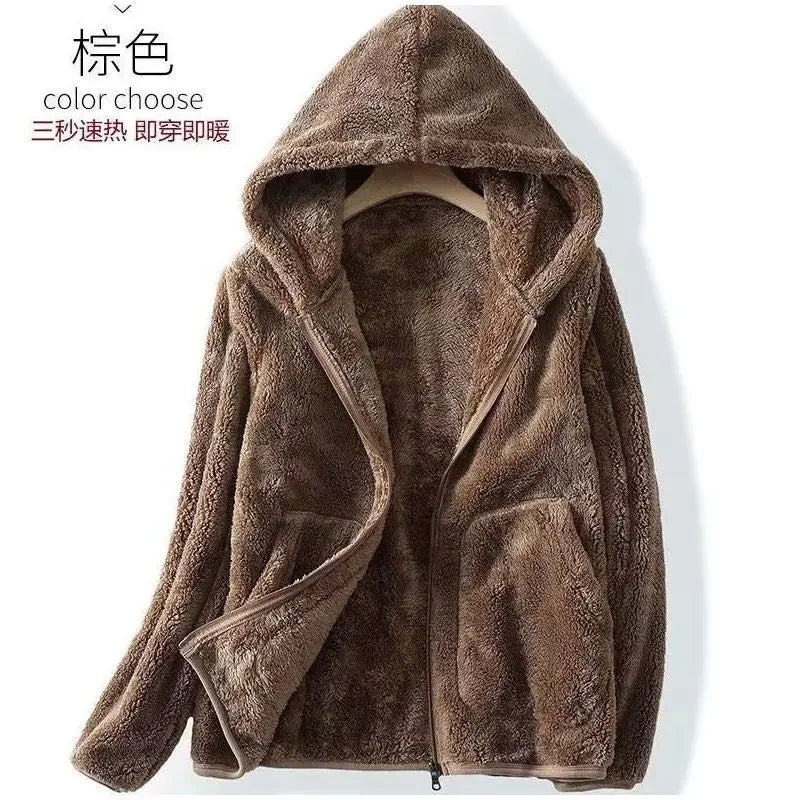 Rocker Fleece Sweatshirt Women Hooded Coral Fleece Jacket Autumn Winter Coat Warm Long Sleeve Zipper Sportswear Casual Loose