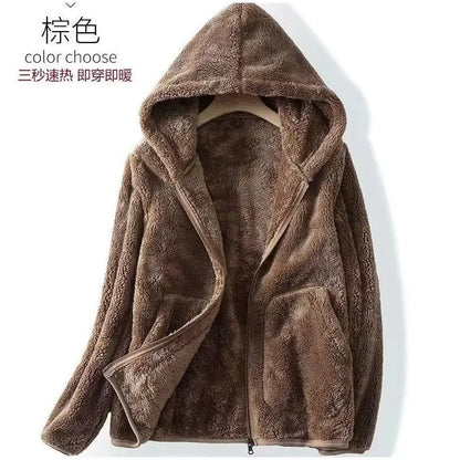 Rocker Fleece Sweatshirt Women Hooded Coral Fleece Jacket Autumn Winter Coat Warm Long Sleeve Zipper Sportswear Casual Loose