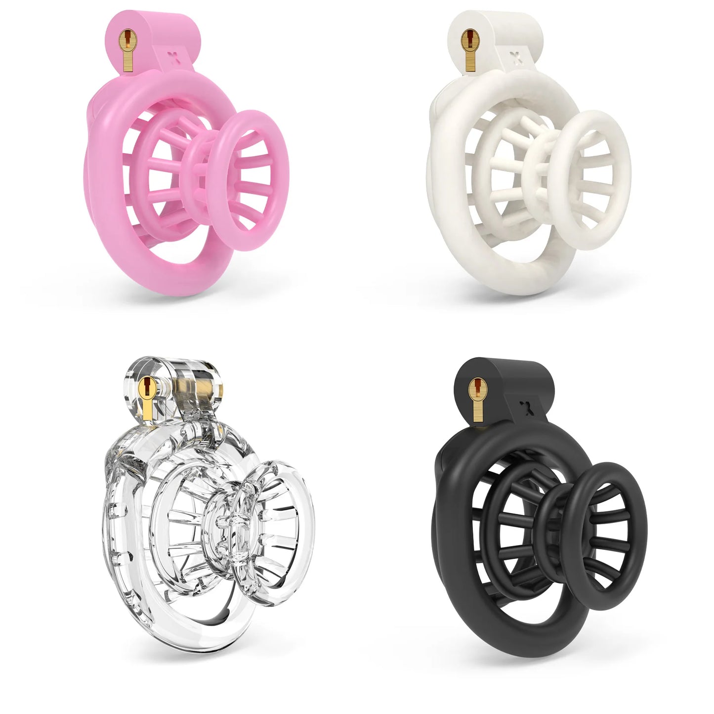 Male Chastity Lock Anti-Cheating Cock Cage with 4 Rings for A Belt of Fidelity Feminization Negative Inverted Chastity Sex Toy
