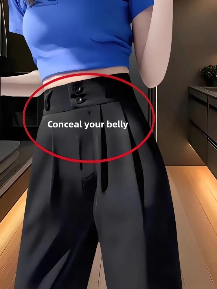 High Waist Straight Leg Suit Pants Women's Summer Thin Large Size Fat MM Hip Covering Slim Wide Leg Trousers Korean Style