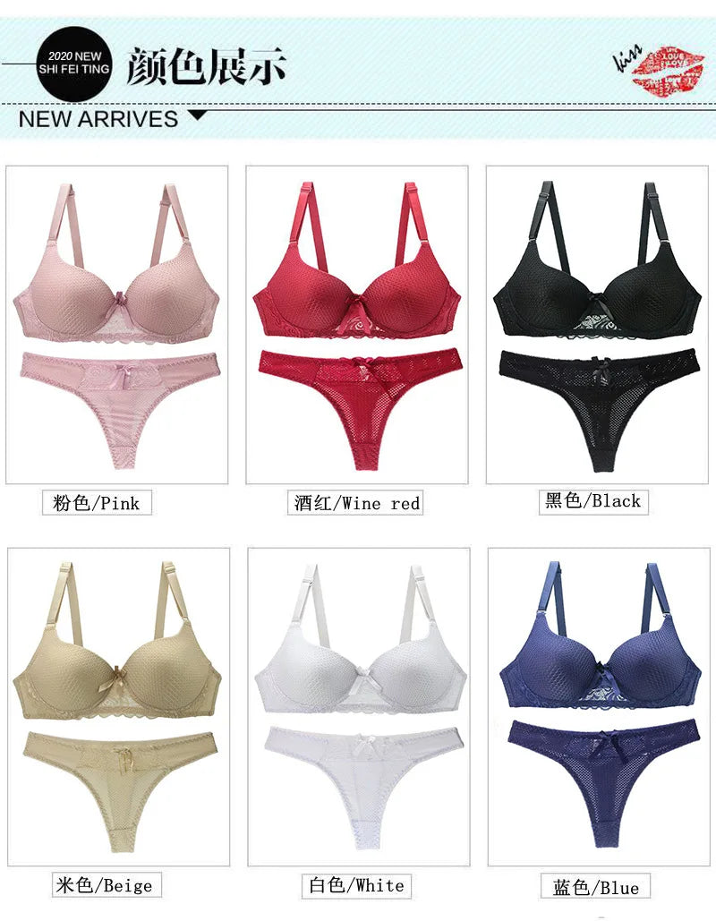 2023 New Sexy Underwear Red White Pnik Blue Black Beige Lingerie Large Size Hook Eye BCDE Cup Bra Sets For Women