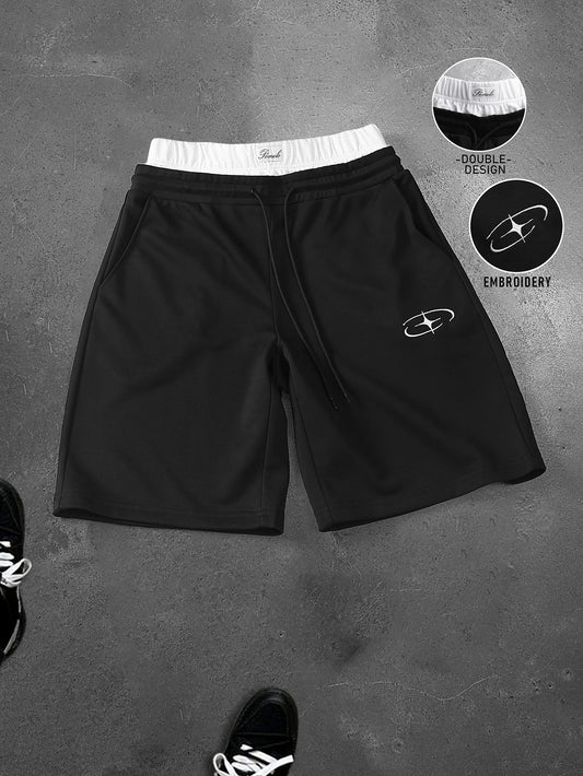 Men's Oversized Streetwear Shorts Brand Dual Waist Star Cross Embroidery Polyester Black Multi Color Shorts S-2XL All Size 1Pc