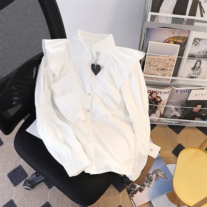 Jirai Kei Lolita Blouse Kawaii Top Women Cute Japanese Style Shirt with Bow Y2K Elegant Long Sleeve Sweet Casual Aesthetic Tops