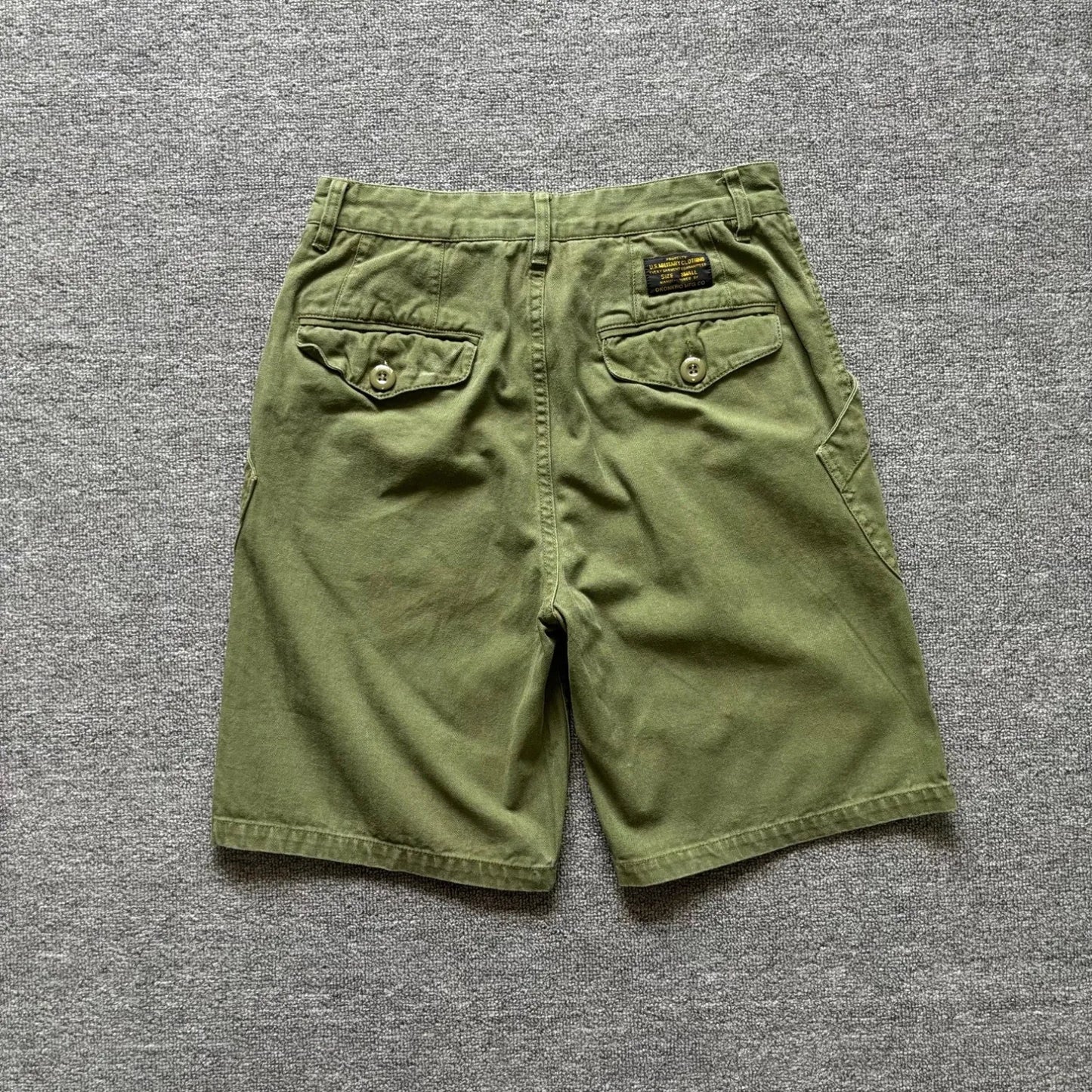 American retro herringbone pattern cargo shorts for men with large pockets, loose straight leg pants, summer casual