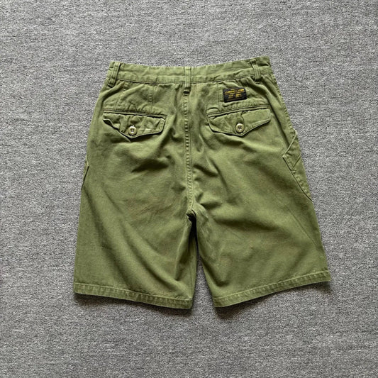 American retro herringbone pattern cargo shorts for men with large pockets, loose straight leg pants, summer casual