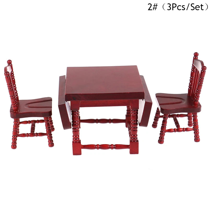 5Pcs/Set 1:12 Dollhouse Miniature Wooden Dining Table Chair Set Doll House Kitchen Furniture Toy
