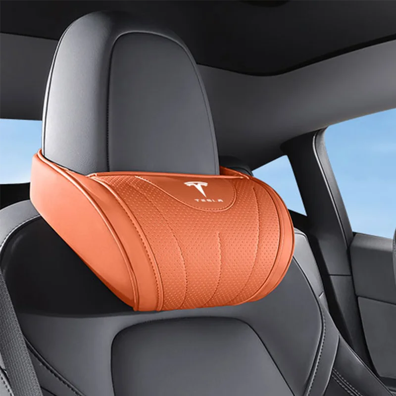 High-end Leather Car Seat Headrest Memory Foam Comfort Neck Pillow For Tesla SpaceX Model 3 Y S X Y-Eur Highland Roadster Bonina