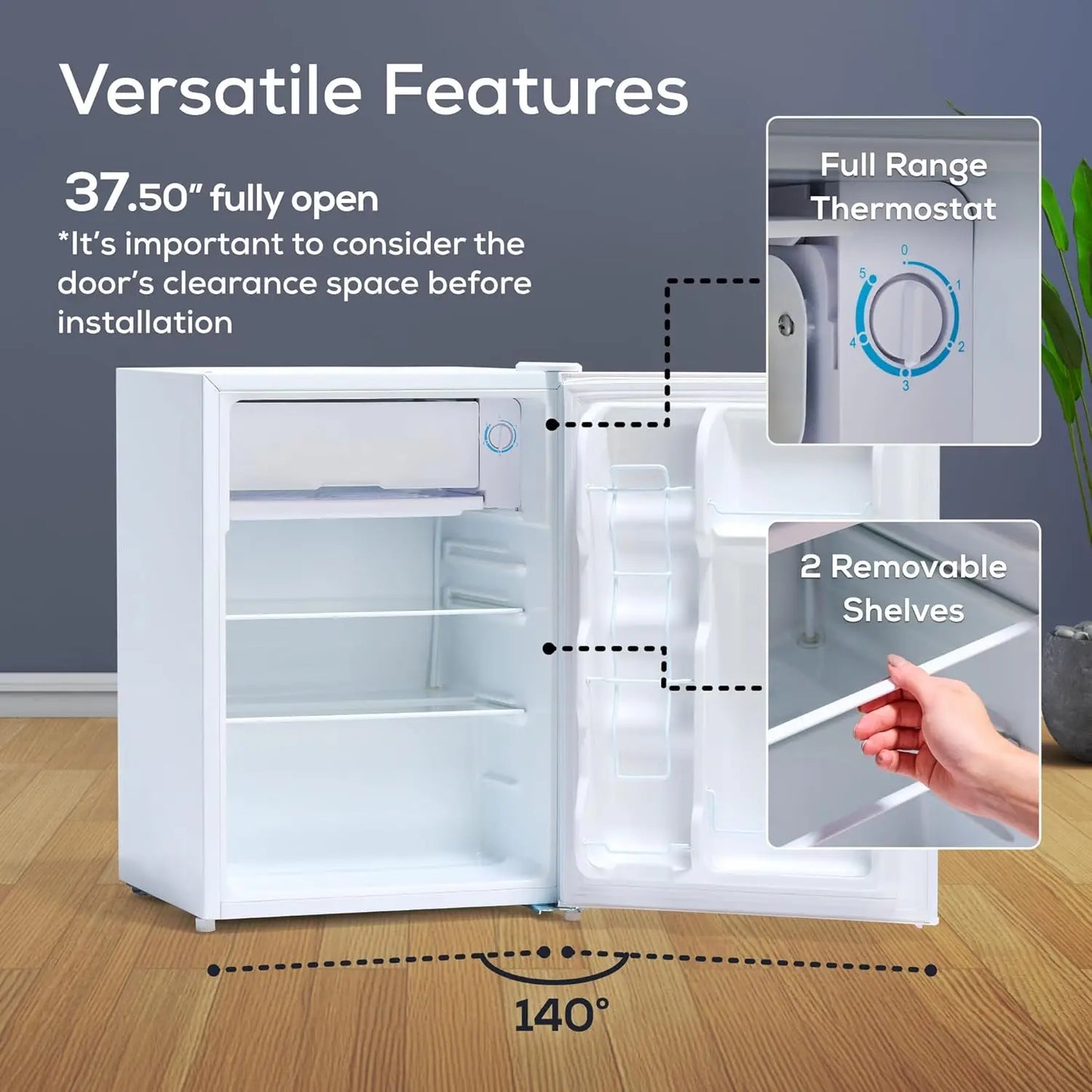 2.6 Cu.Ft Mini Fridge with Freezer- Single Door Compact Refrigerator with Glass Shelves for Homes