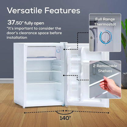 2.6 Cu.Ft Mini Fridge with Freezer- Single Door Compact Refrigerator with Glass Shelves for Homes