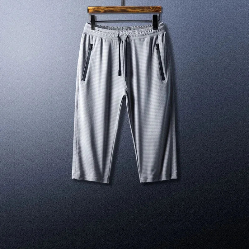 Ice Silk Men's Casual Pants Sports Set Air Conditioning Pants Quick Dry Trendy Large Size Short Sleeve T-Shirt Mesh Summer Wear