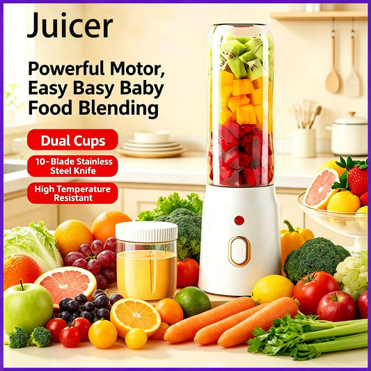 Portable Fruit Juicer Blenders Outdoor Personal Electric Mini Bottle Home USB Charge 10 Blades Double Cup Juicer Machine