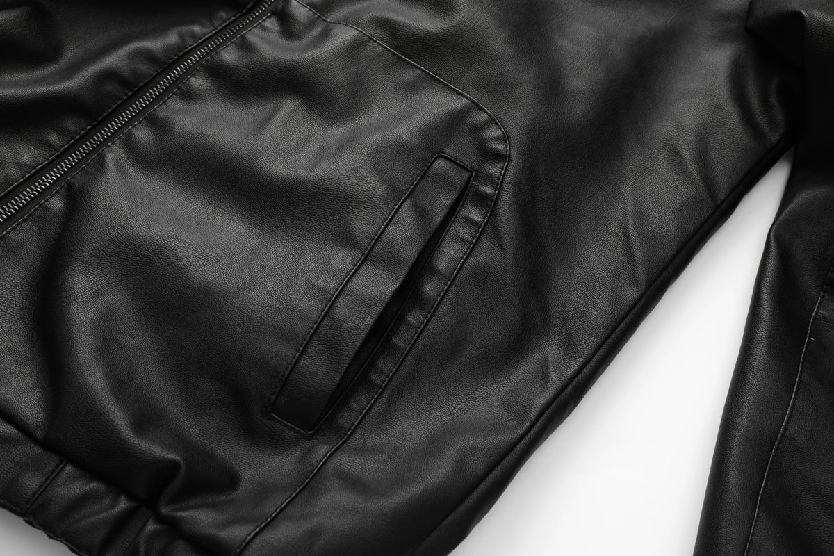 Men's Casual Black Hooded PU Leather Biker Jacket
