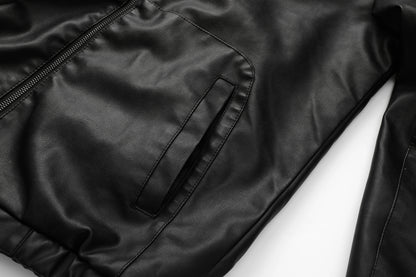 Men's Casual Black Hooded PU Leather Biker Jacket