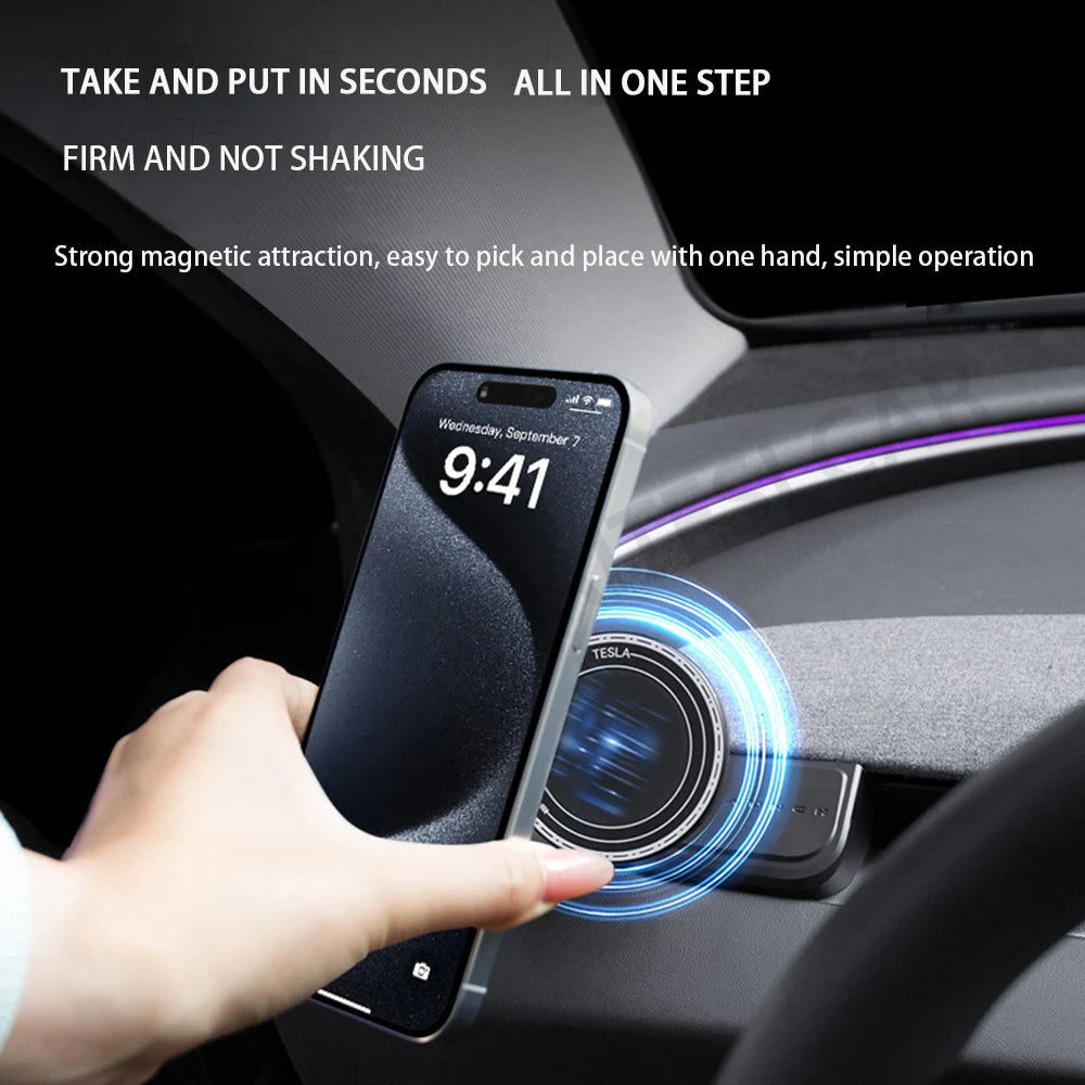 Base Magnetic Phone Holder For Tesla Model YL/Y Juniper 2025 Model 3 Highland 2024 + ABS Rotatable Bracket Non-Shaking Car Mount
