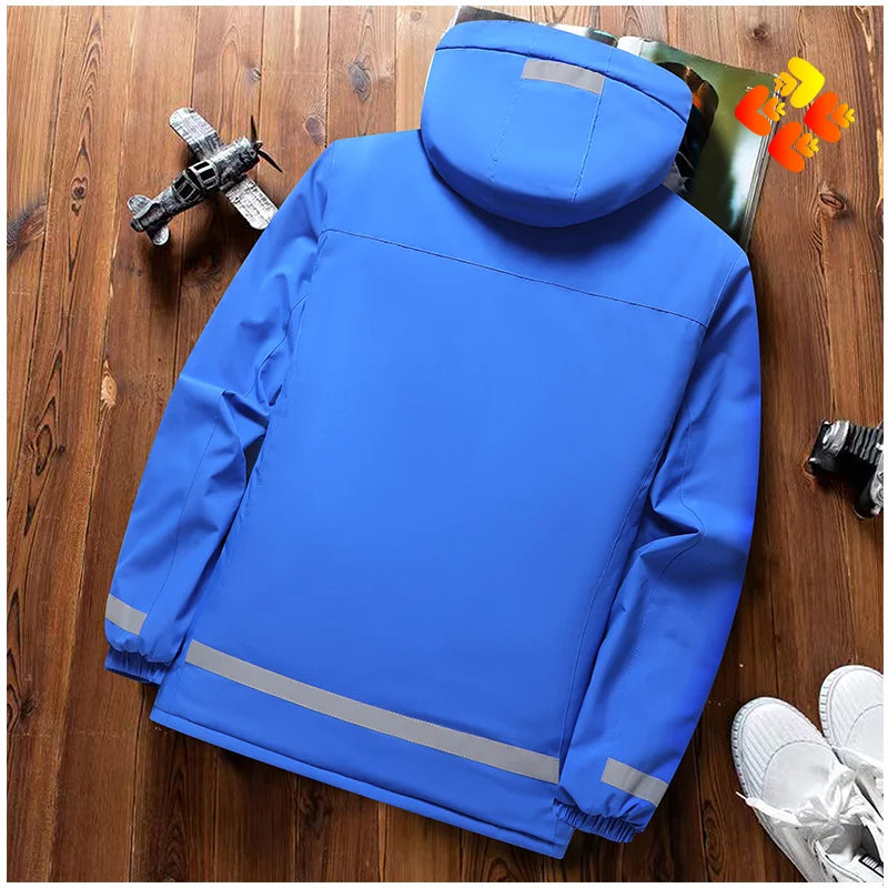 Thickened Fleece Lined Cotton Jacket for Men Work Site Reflective Winter Labor Protection Outerwear Cold Resistant Coat Print...