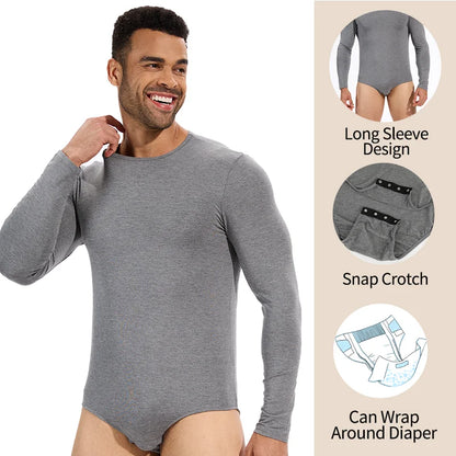 Miss Moly Men's Long Sleeve Bodysuit Tummy Control Shapewear Slimming Full Body Shaper Thermal Undershirt Round Neck Faja