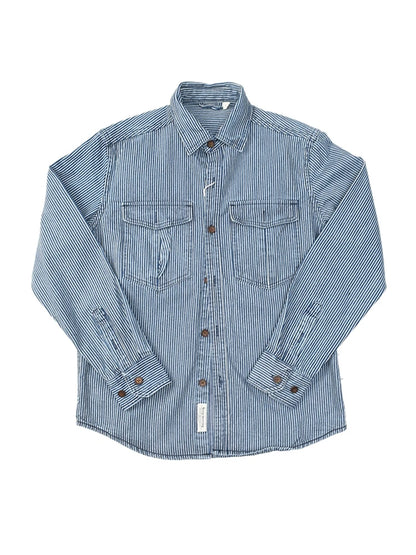 Classic Striped American Retro Washed Denim Work Shirt Casual Loose Long Sleeve Thickened Shirt Cotton Youth Travel Autumn