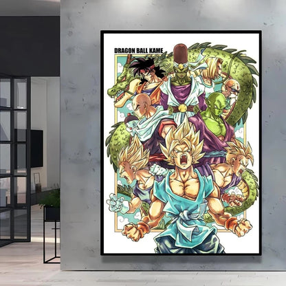 Dragon Ball Poster Super Saiyan Wall Art Goku Themed Painting Vivid Battle Design Durable Canvas Perfect for Anime Room Decor