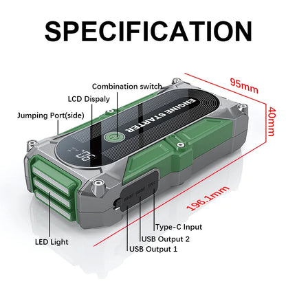 3000A Jump Starter Power Bank With Quick Start Capability, USB Charging, LED Emergency Light Function, Versatile Car Tool