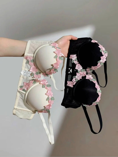 Sweet Innocent Japanese Style Lingerie Set Cute Soft Wireless Bra Gathered Push Up Thin Fabric Summer Lightweight Underwear S-XL