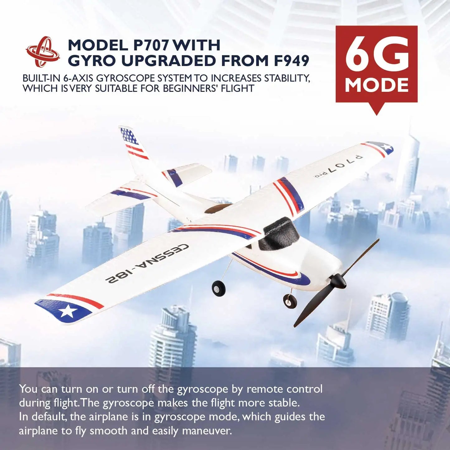 Parkten RC Airplane P707G PRO LCD Version 2.4G 3D/6G With Gyro 3Ch Fixed Wing Plane Outdoor Toys Drone RTF CESSNA 182 Glider