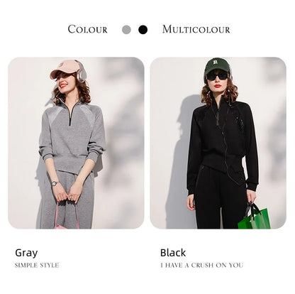 LOUIS YAO Women Two Pieces Set 2024 Autumn Stand Collar Long Sleeve Long Pants Set Sweatshirt Sporty Fashion Set