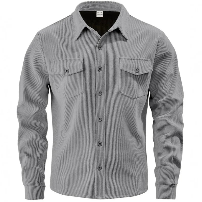 Men's Corduroy Button Down Shirt Casual Long Sleeve Work Shacket with Chest Pockets Fall Winter Fleece Lined Top
