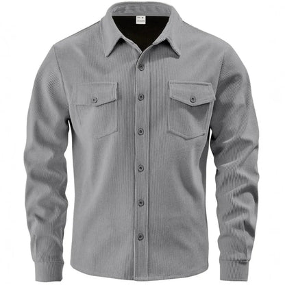 Men's Corduroy Button Down Shirt Casual Long Sleeve Work Shacket with Chest Pockets Fall Winter Fleece Lined Top