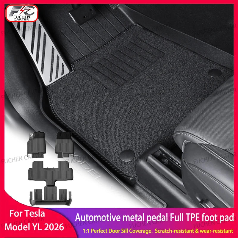 For Tesla NEW Model YL 2026 TPE Car Floor Mats With metal pedals Luggage Trunk Mat Set waterproof Anti-Slip Set Floor Liner Mat