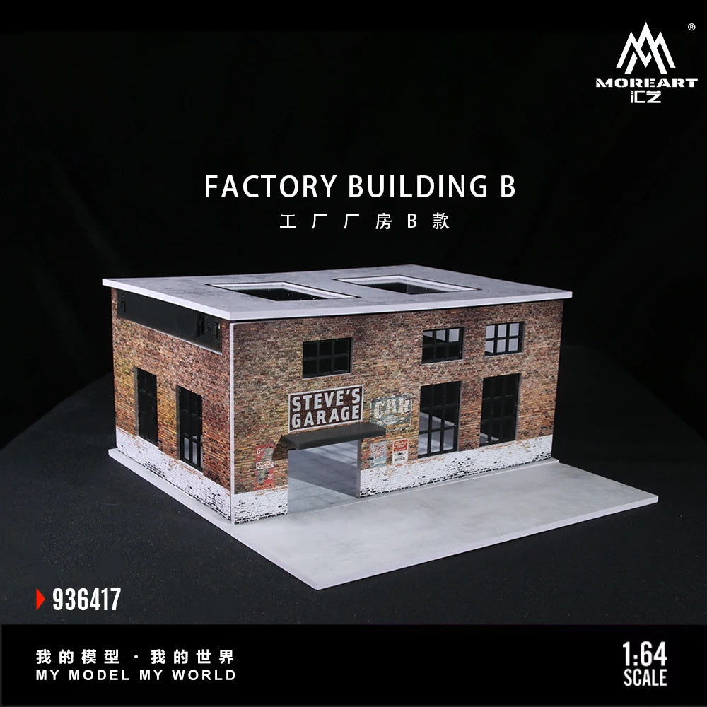 Diorama 1/64 Garage Model City Street Factory Building Scene Parking Lot Model for Die-Cast Car Display Case