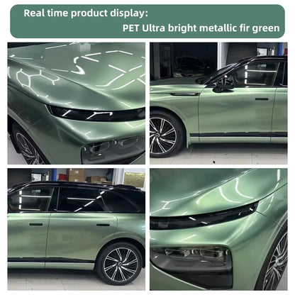 Super Bright Metallic Fir Green Full Car Wrap Vinyl PVC PET Auto Body Sticker Color Changing Film Roll Paint Protection 1.52X18M
