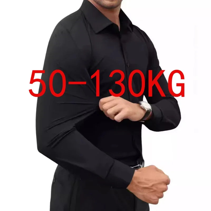 50-130KG non-ironing four-sided elastic men's shirt fashion business dress casual men's long-sleeved solid color shirt