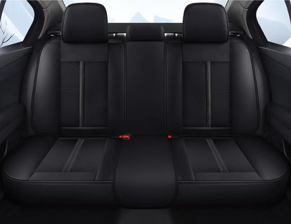 Premium PU Leather Auto Seat Covers Set with Built-in Lumbar Support +2 Headrest Covers +1 Steering Wheel Cover Comfortable