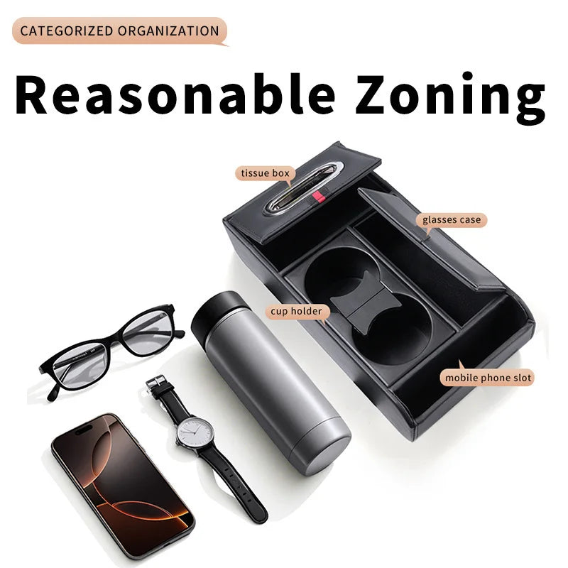Car Armrest Storage Box Heightening Pad Tissue Box Water Cup Holder Multifunctional Car Storage Box Luxury Console Armrest Pad