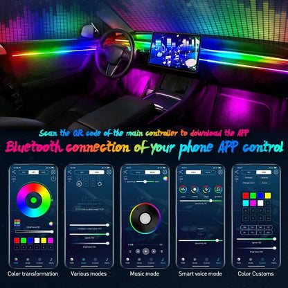 6/14/18 in 1 Led Acrylic Car Ambient Light RGB 64 213 Color Symphony Acrylic APP Streamer Rainbow Atmosphere Lamp Kit Dual Zone